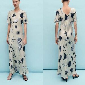 Silk Laundry Short Sleeve Bias Dress Seashells L